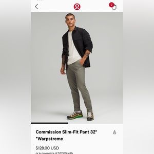 Men’s Lululemon Commission slim fit warpstreme 30x32. Grey Sage Color